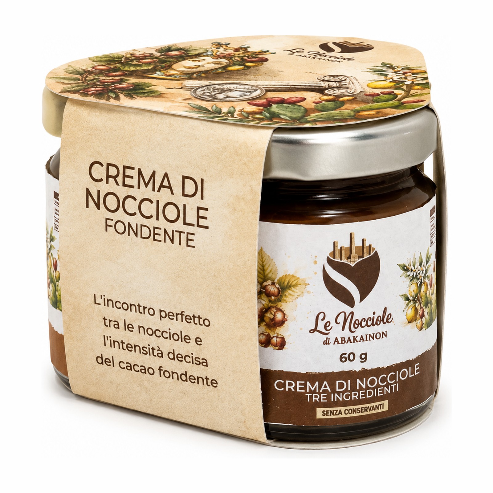 Tris di creme di nocciole da 60 g - lato Crema di Nocciole Fondente