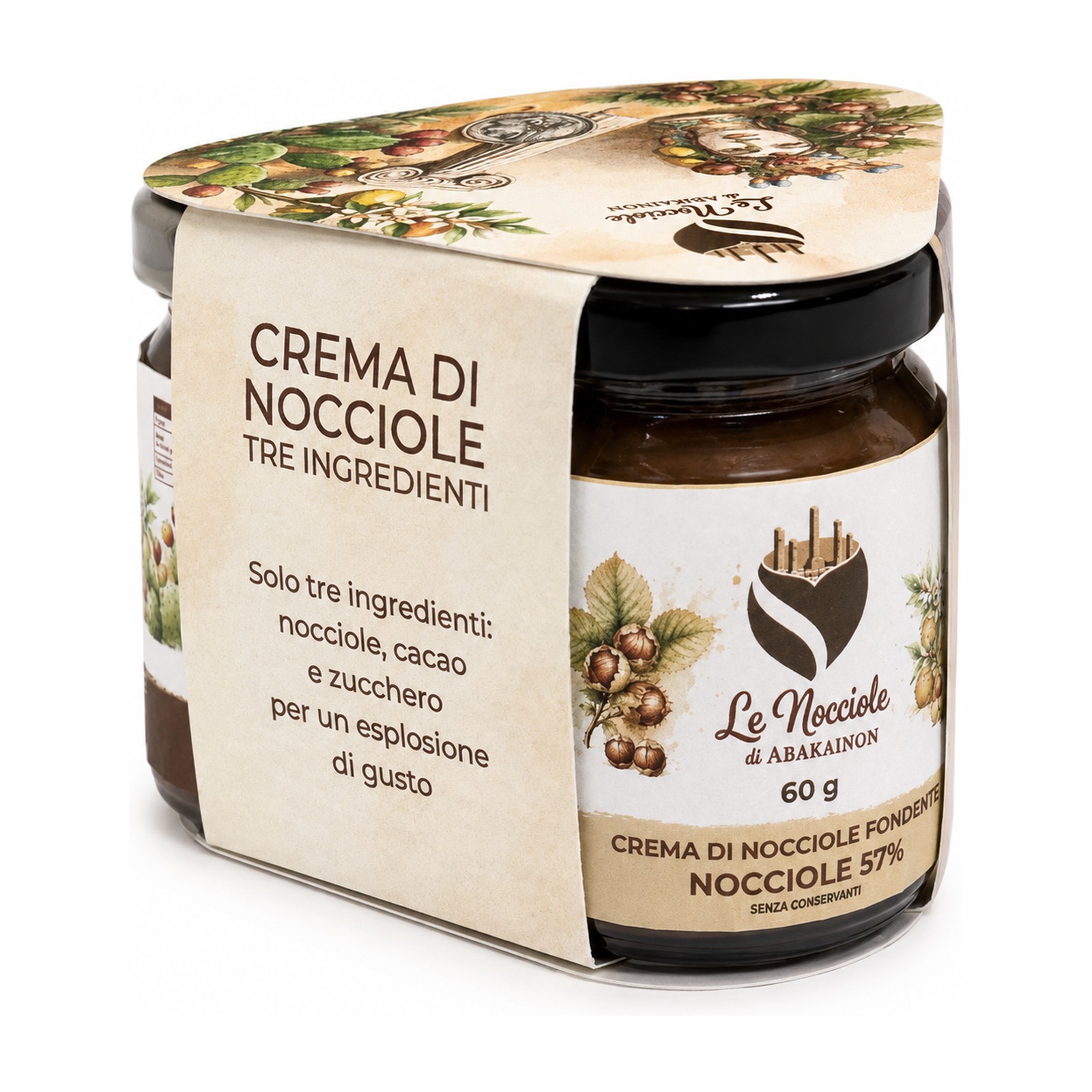 Tris di creme di nocciole da 60 g - lato Crema di Nocciole Tre Ingredienti