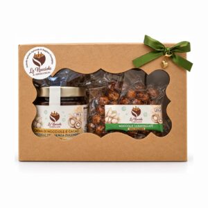Box Regalo con Crema di Nocciole e Cacao 77% 190 g e Nocciole Caramellate - Le Nocciole di Abakainon