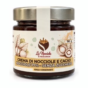 Crema di Nocciole e Cacao con il 77% di nocciole dei Nebrodi, senza zuccheri aggiunti, vasetto 190 g - Le Nocciole di Abakainon